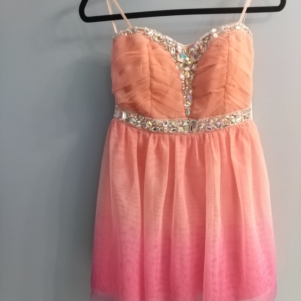 NWT As U Wish Orange and Pink Embellished Babydoll Dress for Prom Size 5 Juniors